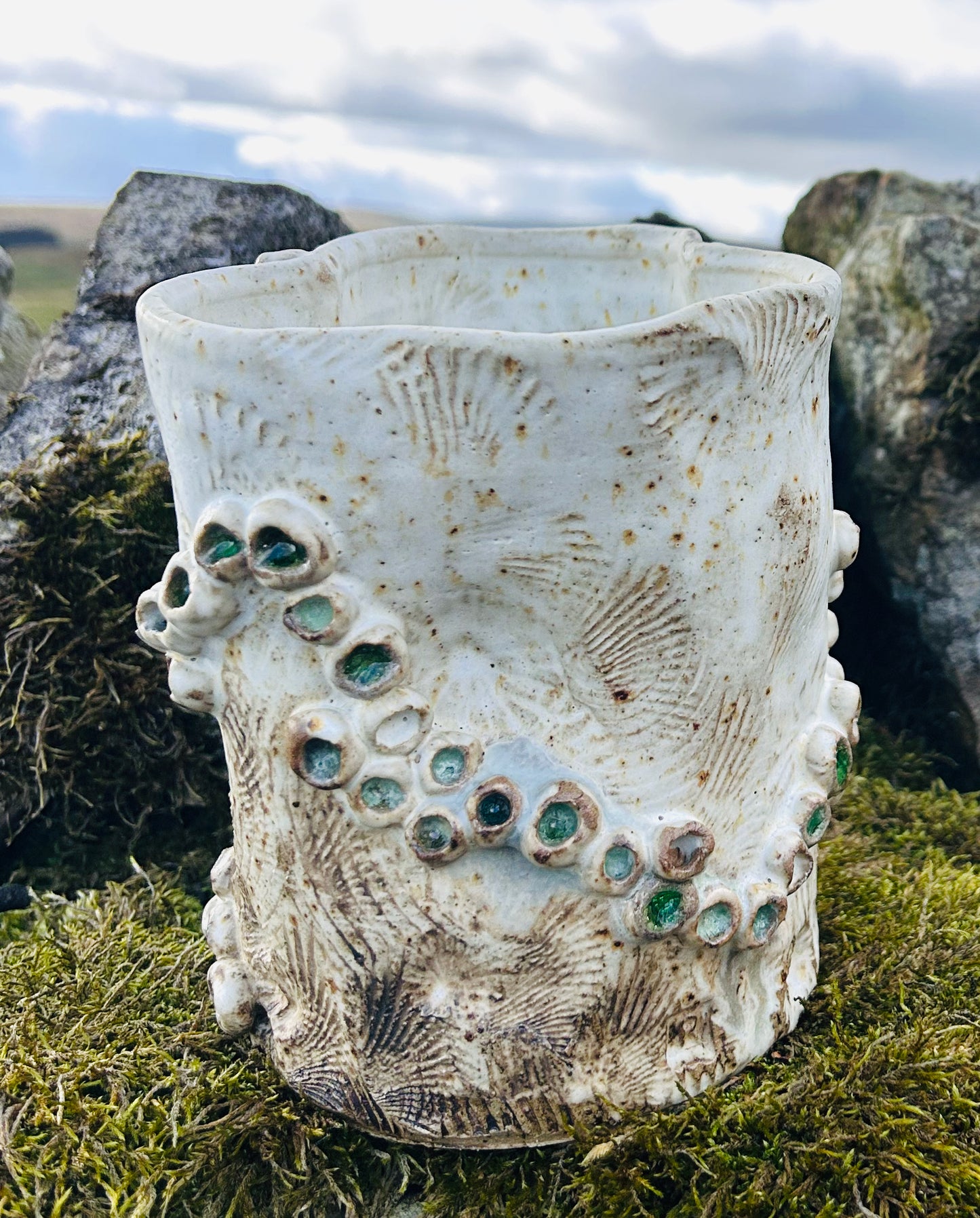 Sea and Moorland inspired Textured Handmade Vessel in Stoneware