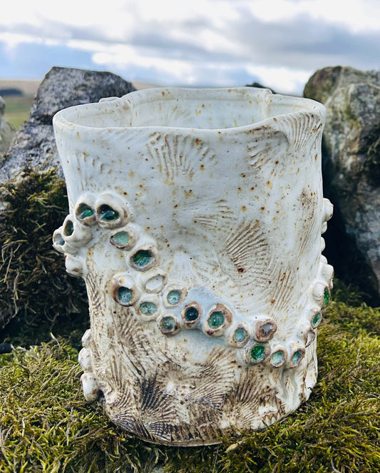Sea and Moorland inspired Textured Handmade Vessel in Stoneware